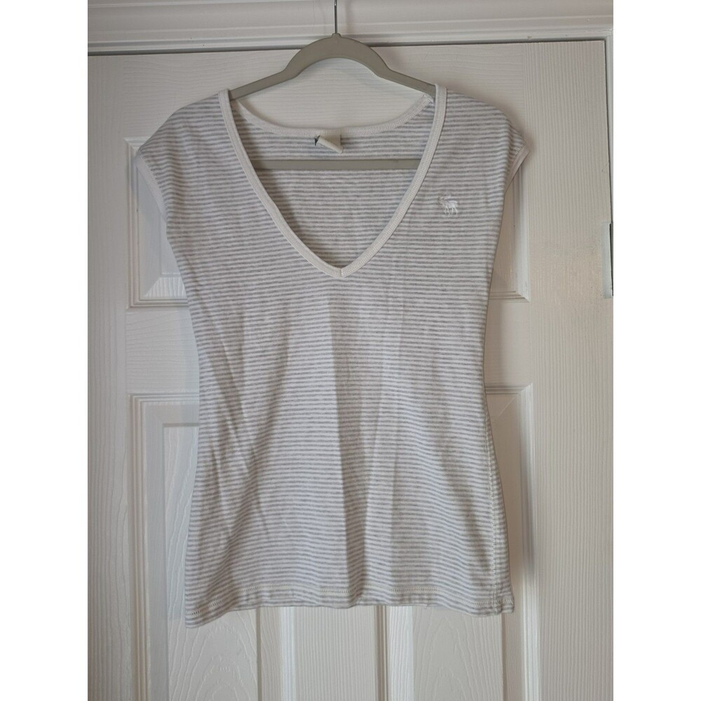 Abercrombie & Fitch Deep V-Neck Shirt Womens Small Gray Striped Short Sleeve Y2K